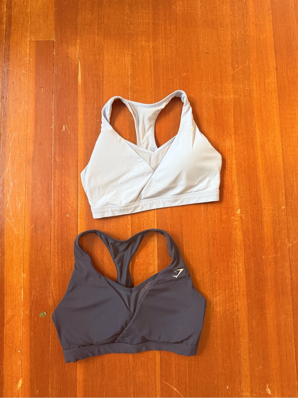 Gymshark Light Blue and Black Racerback Double-Pack Sports Bras
